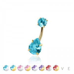 ROUND CZ TOP AND TEARDROP CZ PRONG SET CZ 316L SURGICAL STEEL NON DANGLE BELLY RING